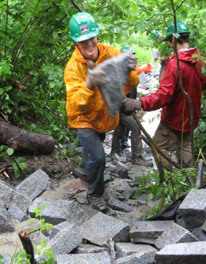 Youth Corps putting rip-rap in gully