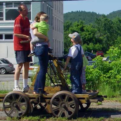 family on rail handcar