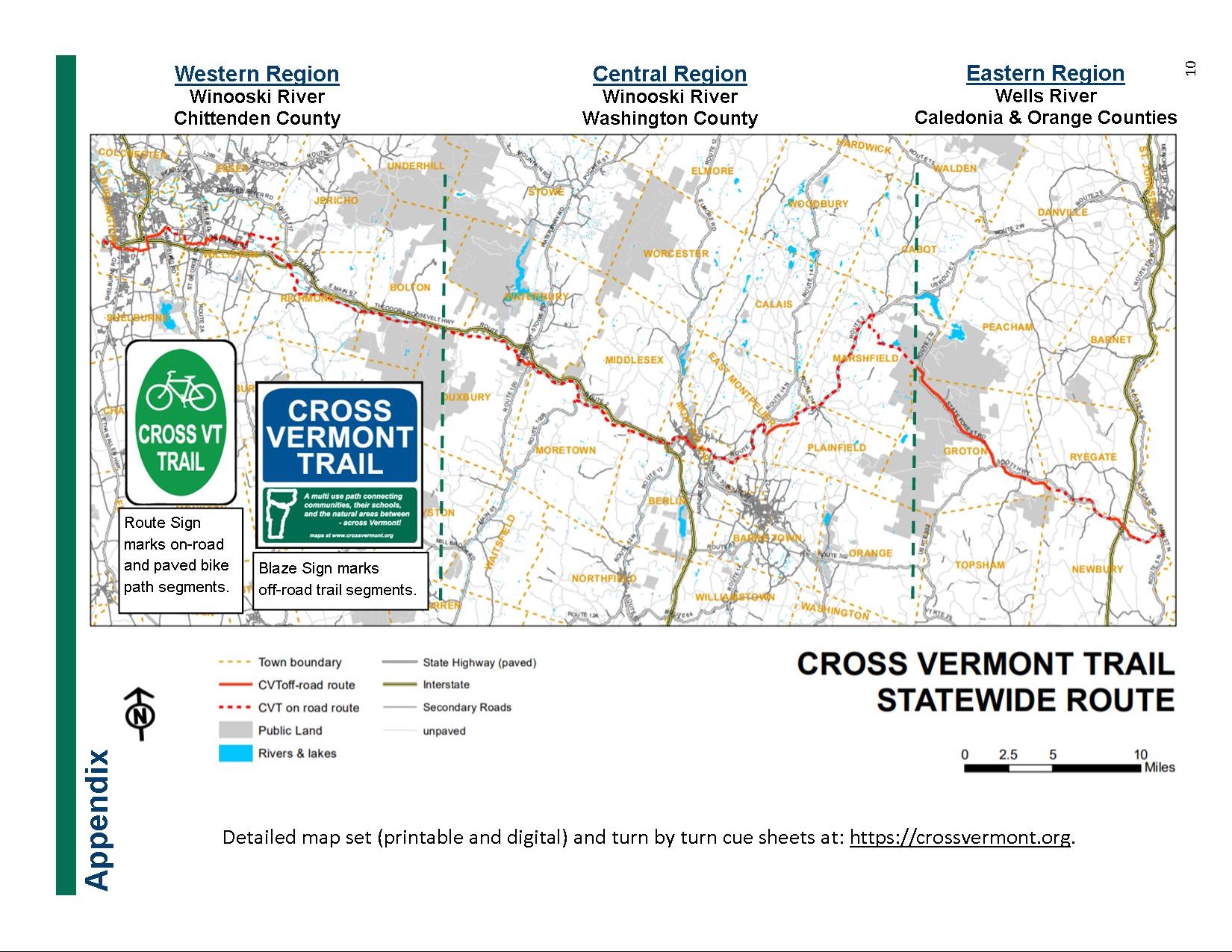 map of statewide trail showing three regions